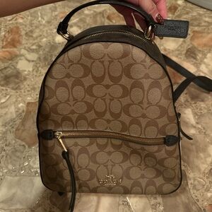 Coach Signature Tan and Black Backpack